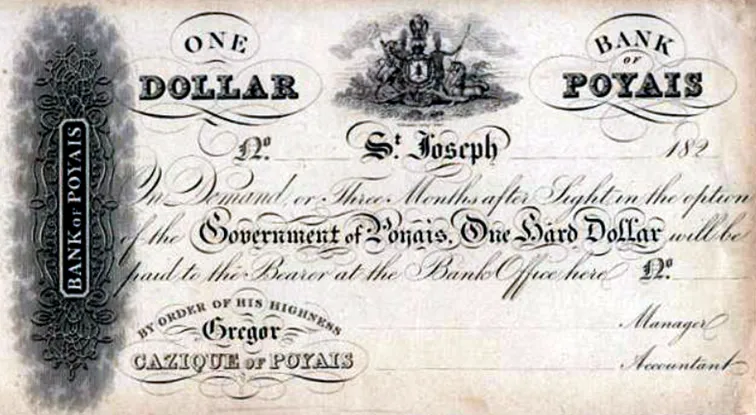 „Dolar-Banku-Poyais-wydrukowany-w-Szkocji.-MacGregor-wymienil-te-bezwartosciowe-banknoty-swoim-potencjalnym-osadnikom-zabierajac-w-zamian-ich-prawdziwe-brytyjskie-pieniadze.