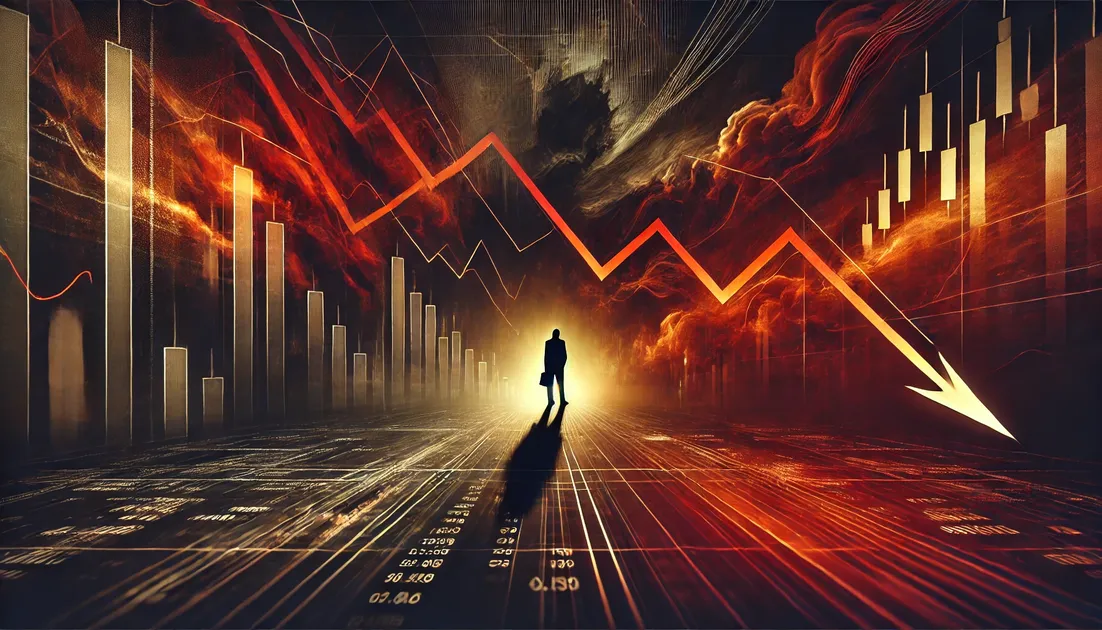 DALL·E 2025-03-05 15.38.50 – A dark and intense image representing financial troubles faced by Kruk S.A., symbolizing its struggles in Spain and potential strategic issues. The sc