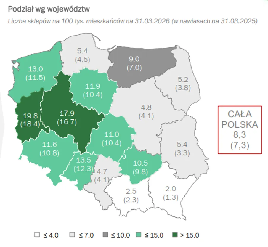 Sklepy Dino według województw