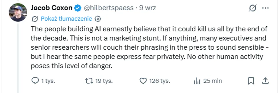 Jacob Coxon ostrzega przed AI