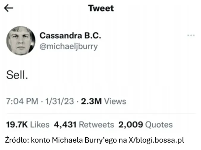 Tweet Michaela Burryego Sell