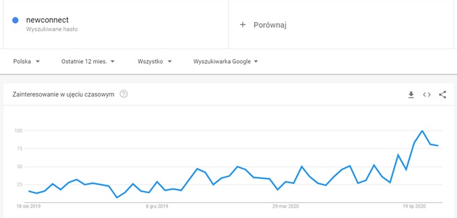 Popularność hasła NewConnect w wyszukiwarce Google w ostatnim roku