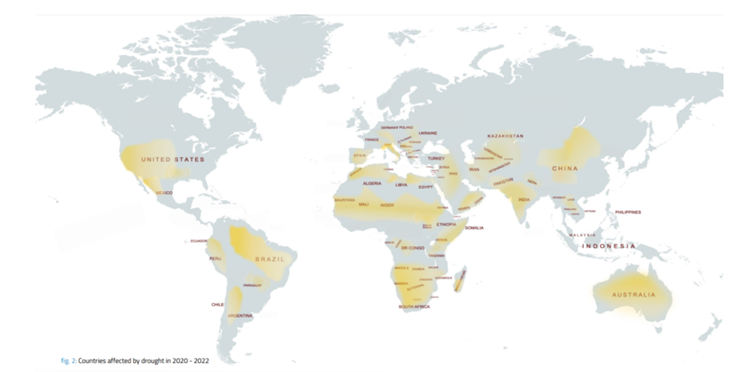 Tereny dotknięte przez suszę w latach 2020 – 2022