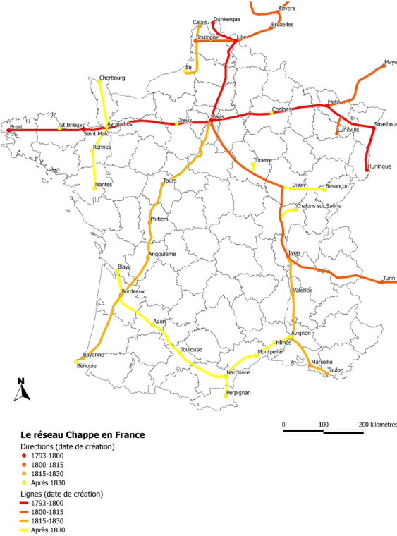 Francuska sieć linii telegrafów optycznych z początku XIX wieku