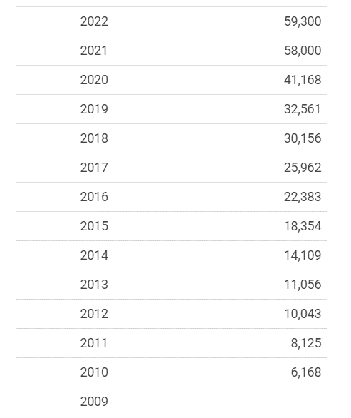 Wzrost liczby pracowników Epam Systems w latach 2010 - 2022