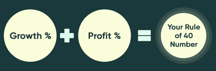 Stosując Zasadę 40: Tempo wzrostu SaaS plus marża zysku powinna być równa lub większa niż 40%: Tempo wzrostu SaaS + marża zysku SaaS > 40%