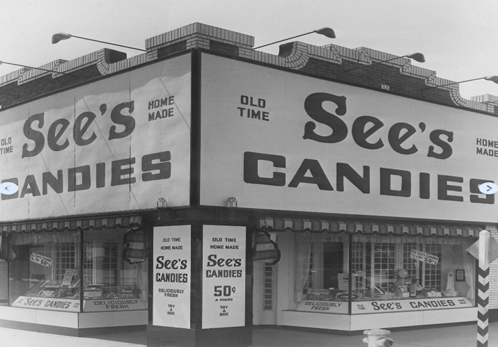 Wygląd sklepu See’s Candies na początkowych dziesięcioleciach działalności