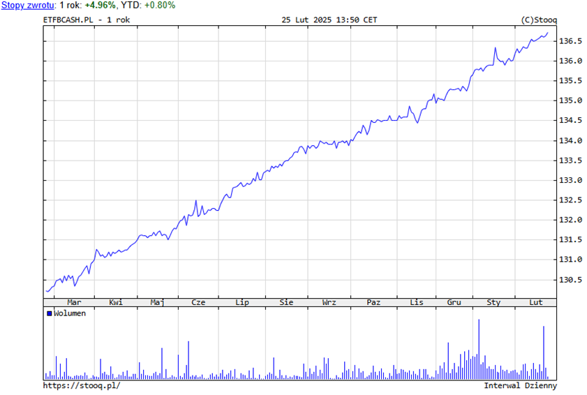 Stabilny wzrost ETFBCASH.PL – roczna stopa zwrotu +4.96%