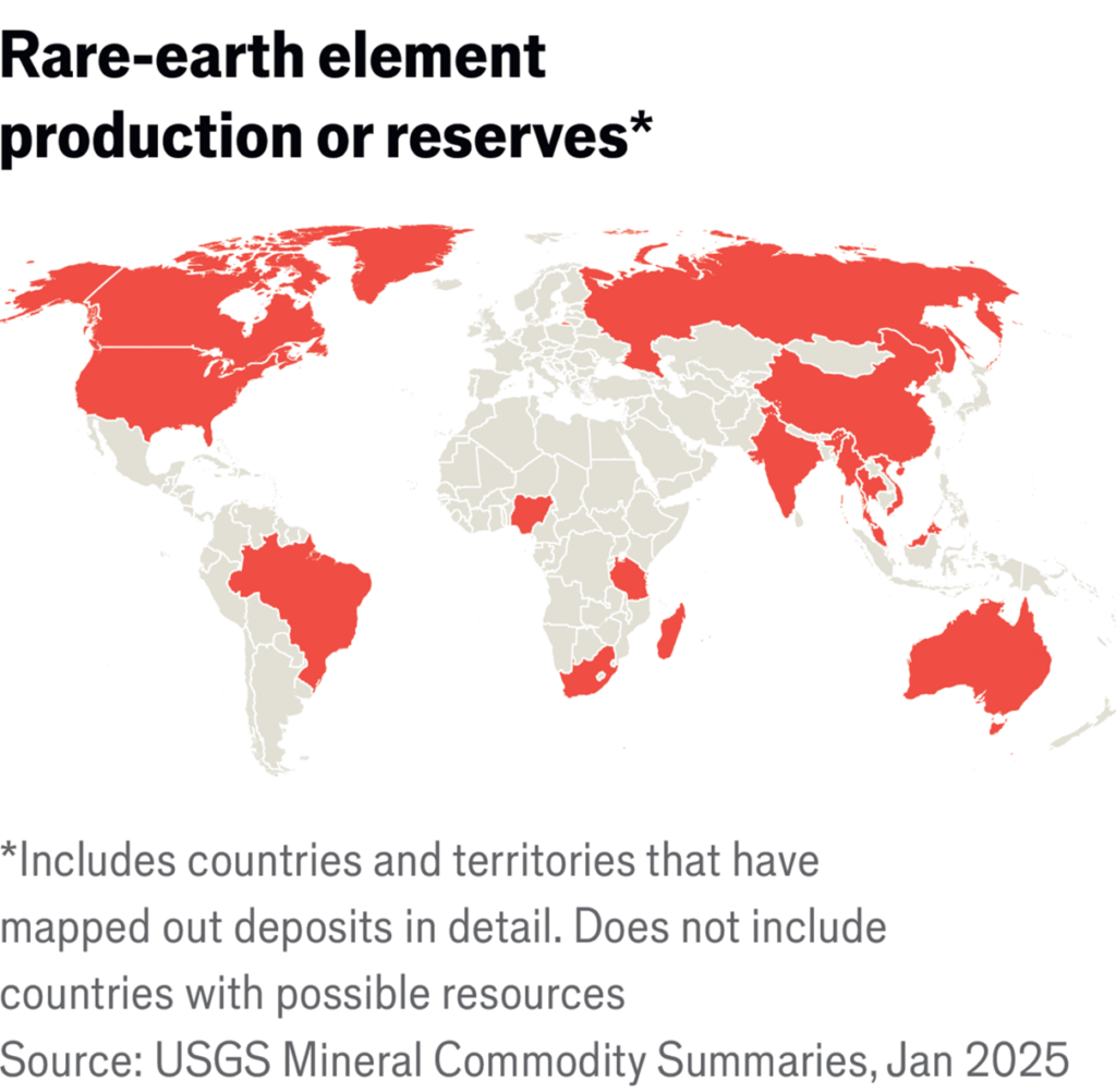 Globalne rozmieszczenie produkcji i rezerw metali ziem rzadkich