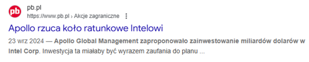 Inwestycja Apollo w Intela 2024