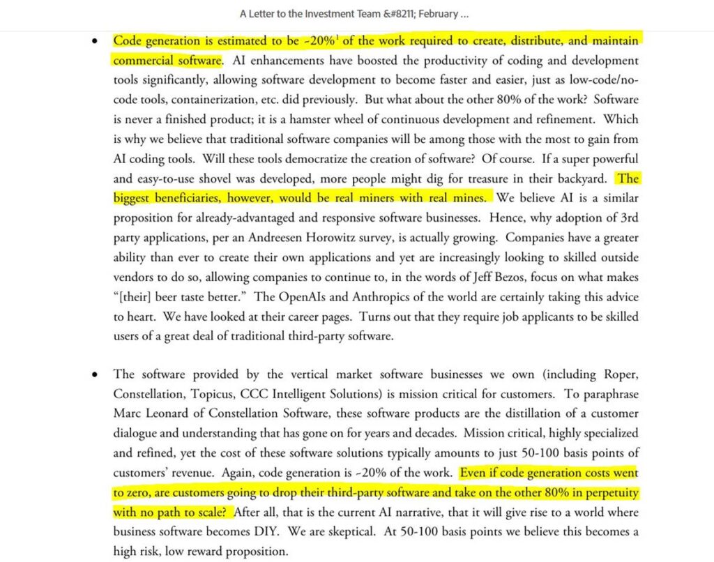 AI nie zastąpi całego software’u – list do inwestorów