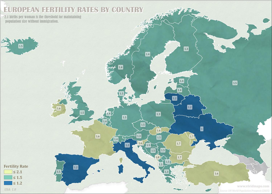Współczynnik dzietności w Europie